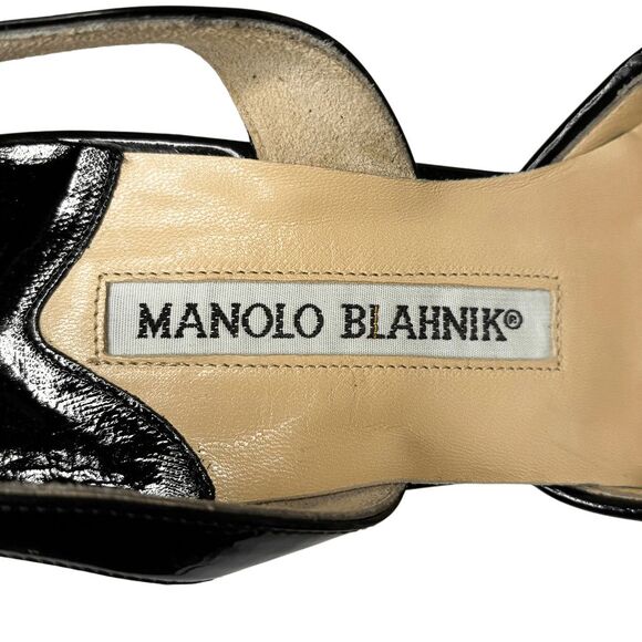 Manolo Blahnik Carolyne Slingback Woven Gray Black Pumps Size 36.5 Heels - Picture 12 of 12